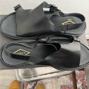 Black Minimalist Leather Sandals with Ankle Strap